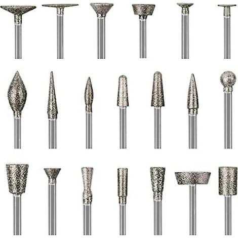 Kit de sculpture sur pierre avec fraises diamantées, 20 pièces, accessoires pour outils rotatifs, tige de 1/8" pour la sculpture