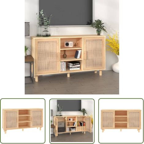 The Living Store Buffet Marron 105x30x60 cm Bois de pin massif et rotin naturel - Buffet - Meuble De Rangement - Commode - Mobilier - Décoration Intérieure (1/5)
