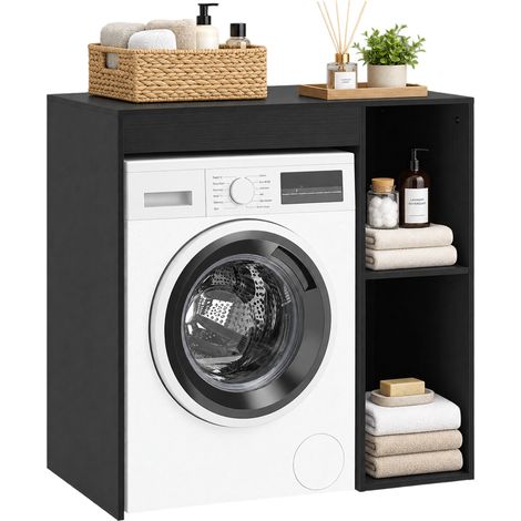 Meuble machine à laver et sèche-linge - HOMCOM - 2 compartiments ouverts - panneau de particules - 96 x 60 x 90,5 cm - noir (1/5)