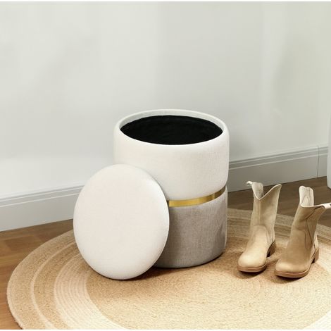 Pouf contenitore con coperchio Ø36 x 44 cm, crema/bianco, portata 120 kg (1/5)
