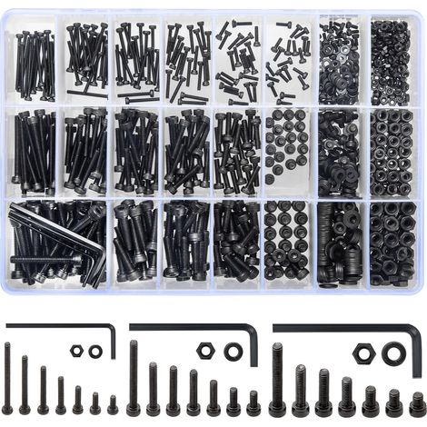 1260 Pièces Boulon Vis M2 M3 M4 Jeu de Vis et Écrous et Rondelles, Vis Boulon à Tête Hexagonale et Écrous, Vis a Six Pans Creux, Vis avec écrous Rondelles Assortiment Kit pour Mécaniques Auto (1/5)