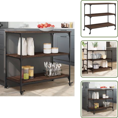 The Living Store Chariot de cuisine chêne marron 102x50x95 cm bois d'ingénierie - Chariot De Cuisine - Chariot À Légumes - Meuble De Rangement - Mobilier De Cuisine - Étagère Mobile (1/5)