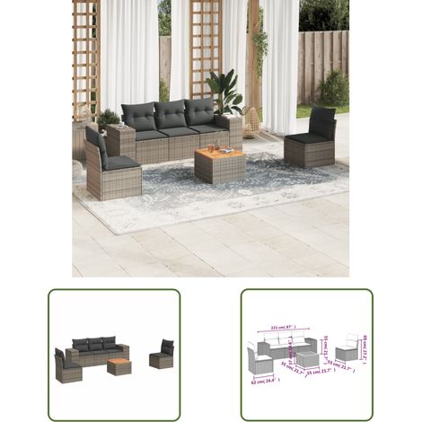 The Living Store Salon de jardin 6 pcs avec coussins gris résine tressée - Ensemble Salon De Jardin - Meuble Extérieur - Résine Tressée - Rotin Synthétique - Fauteuil Jardin (1/3)