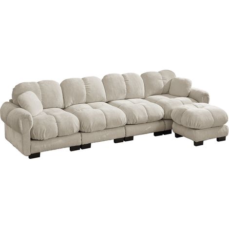 ELVMI Modulares Ecksofa 4-Sitzer mit Beweglichem Hocker, Gesteppten Kissen und Ergonomischer Rückenlehne aus Chenille Hellkhaki (1/5)