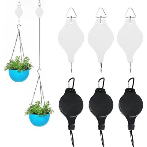 Lot de 6 crochets réglables et rétractables pour poulies de plantes – Crochets polyvalents pour paniers suspendus, pots de fleurs et mangeoires à oiseaux (1/5)