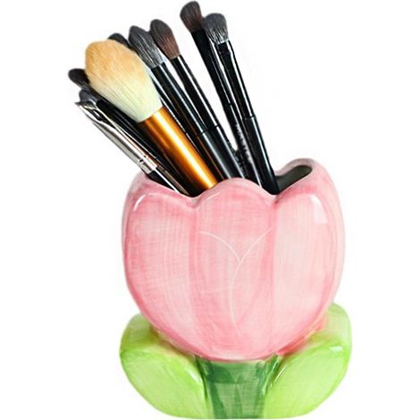 Pot à Crayon en Ceramique, Pot pour Pinceau de Maquillage, Petit Pot Pinceaux Maquillage Porte Stylo Bureau Design Vase a Fleur pour Stylos, Maison, Bureau DéCoratif (Rose, 11.3L x 12.2H x 6.9W cm) (1/5)