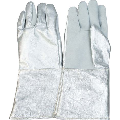Guantes de trabajo de seguridad para fundición, guantes de Kevlar aluminizado de 38 cm (15 pulgadas), resistentes al calor hasta 1000 °C, para mujeres que cocinan y hacen parrilladas. (1/5)