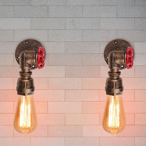 2Pcs Vintage Applique Mural E27 en Fer Luminaire Lampe Industrielle pour Salon Couloir Escalier Rouille (1/5)