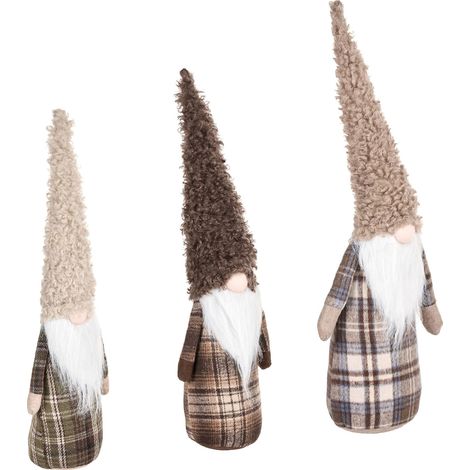 Lot de 3 Décorations de Noël en Tissu Fait Main Forme de Gnome Marron Nakkila (1/5)