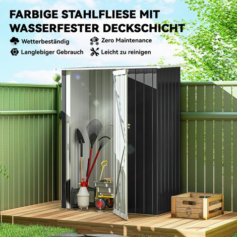 Abri extérieur métallique 1,07 m² 142x86x189 cm, remise à outils toit incliné, porte sécurisée verrouillable, anti-intempéries, usage jardin/terrasse, gris anthracite
