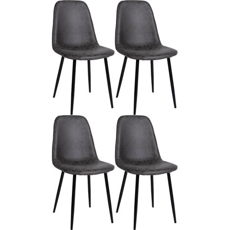 onjunto de 4 sillas de comedor de diseño moderno con patas de metal negro y asientos de PVC gris oscuro 10000182 (1/5)