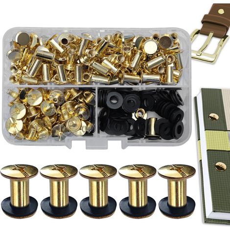 80 Kits Vis Chicago Screws,M510mm Vis de Livre,Rivet a Visser de remplacement en métal pour sacs, livres, colliers, sacs à dos, laisses de chien, laisses (Or) (1/5)