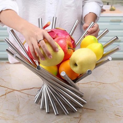 Bac à fruits en acier inoxydable pliable pour cuisine ou salle à manger grand contenant tournant 345 x 11 cm (1/4)