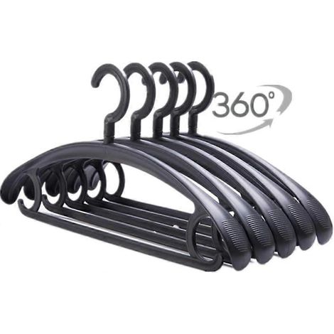 Lot de 10 cintres en plastique robuste, capacité de 11 kg, crochets pivotants, larges bretelles, antidérapants, épais, noirs (1/5)