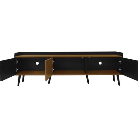 Meuble TV 3 portes en bois et noir avec pieds en bois - 160x39x49,5 cm (1/5)