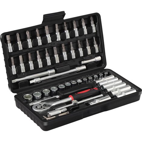 Este juego de llaves de carraca de 53 piezas y 1/4 de pulgada, que incluye extensiones métricas y puntas, es adecuado para bricolaje, reparación de automóviles y uso doméstico. (1/5)