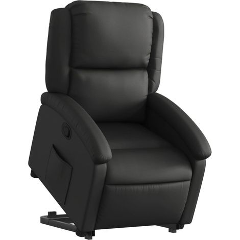 Poltrona relax TV rivestimento confortevole funzione sollevamento elettrico in vera pelle nera DEC028065