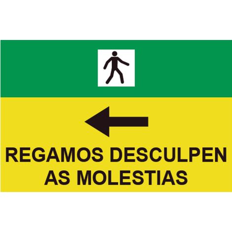 Señales viales de PVC en gallego Regamos Desculpen As Molestias, con flecha izquierda 500 x 700 mm SEKURECO (1/2)