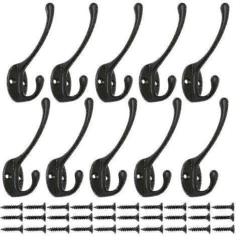 Lot de 10 crochets de penderie noirs vintage, crochets muraux en métal avec 25 vis. (1/5)
