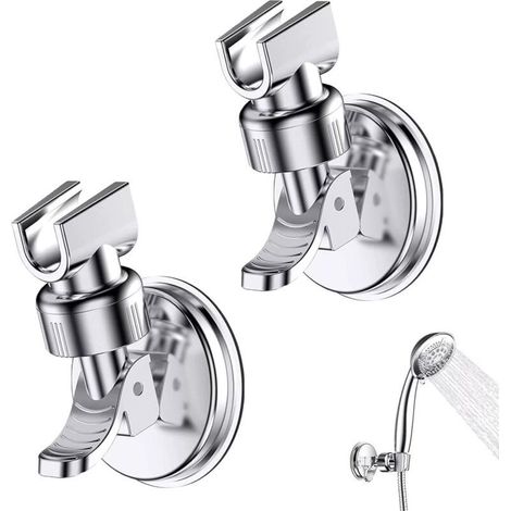 2 Pièces Support Douchette Ventouse, Support de Douche à Rotation 360 °, Support de pomme de douche réglable amovible, Convient pour la salle de bain de l'hôtel, pas besoin de percer (Argent) (1/4)