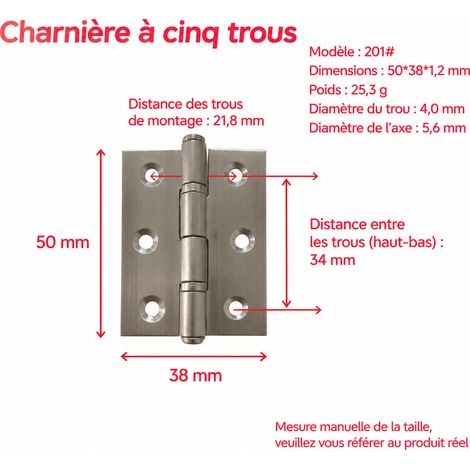 Charnière plate 2 pouces inox 201 à roulement 48x35x1,3 mm finition brossée 2 201 48 35 5 × 4 × 2 cm 26 g – Livraison gratuite