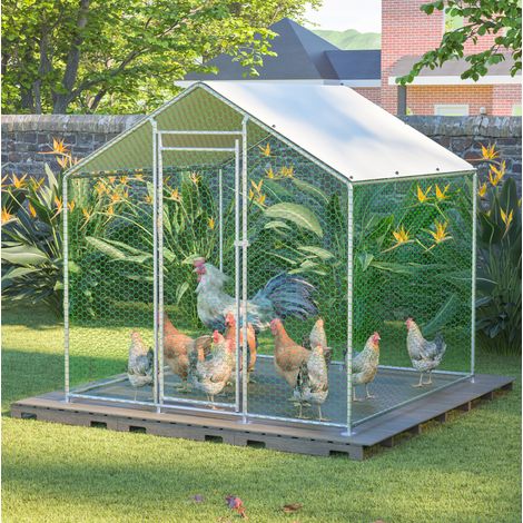 Gallinero 200x200x200 cm, con cierre de seguridad, techo de PE impermeable, metal, plata (1/5)