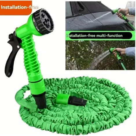Tuyau magique extensible (7,6 m) - Lavage auto haute pression - 7 jets d'eau - Pistolet d'arrosage - Tuyau flexible pour jardin et pelouse (1/4)