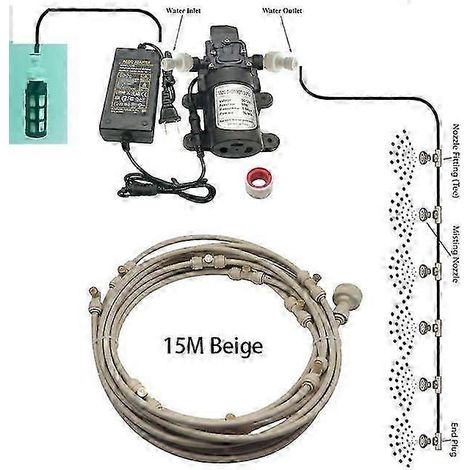 Kit de brumisation pour jardin avec pompe et filtre performants, 15 m, beige. (1/5)