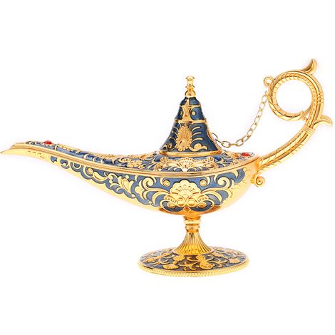 Lampe Aladdin Creuse Métal Sculpté - Pot Magique Génie Bleu Déco Intérieure (1/5)