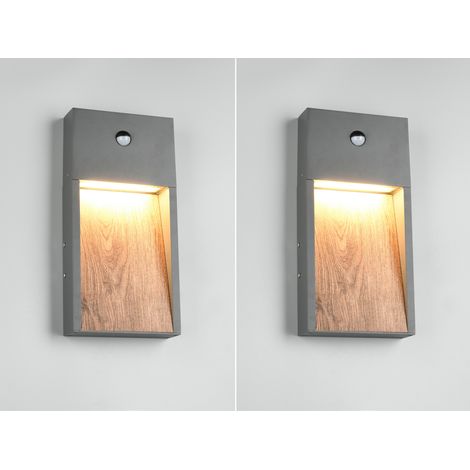 2er Set LED Außenwandleuchten Anthrazit & Holzoptik mit Bewegungsmelder, H 33cm (1/5)