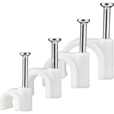 400 Attaches Câbles Murales avec Clous, Clips de Fixation pour Câbles 4 Tailles 4/6/8/10 mm, Blanc, Organiseur de Câbles pour Ethernet, TV, Audio, USB – Fixation Murale Sans Percer (1/5)