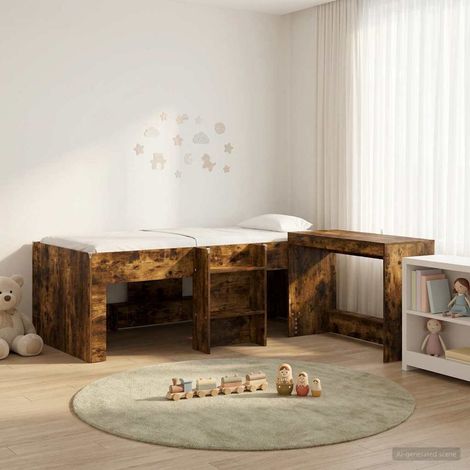 vidaXL Lit haut pour enfants avec bureau 2 pc Chêne fumé (1/5)