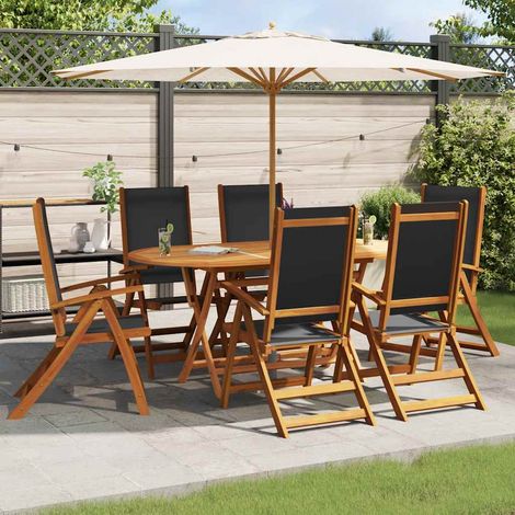 Lot de 6 Chaises de Jardin Pliantes en Bois d'Acacia Massif et Textilène Noir Inclinables - PANGIVO (1/5)