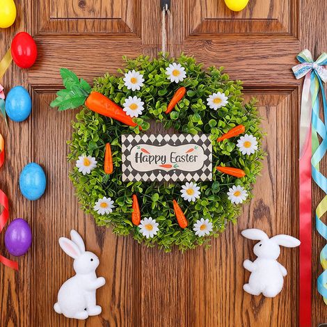 Guirlande De Porte - Fleurs De Printemps - Eucalyptus Et Pâquerette - Décoration Murale Extérieure Intérieure - Pour Entrée Porche Fête De Pâques - 40 Cm (1/5)