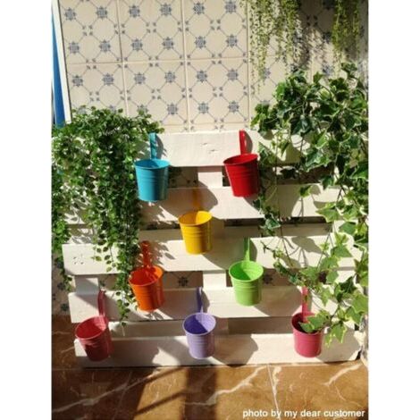 FENOPLASTICAEnsemble de 10 Pots de Fleurs en Métal Vase Suspendu Panier à Planter sans Trou de Drainage, Crochet Détachable, Clôture de Jardin Balcon Décoration (1/3)