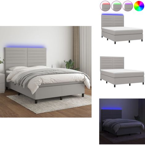 Boxspringbett mit Matratze & LED Hellgrau 140x200 cm Stoff - Boxspringbett - Doppelbett - Lattenrost - Bettsofa - Schlafsystem (1/5)