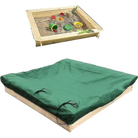 Bâche de protection pour bac à sable, housse imperméable pour carré de jeux, couverture de piscine verte 150x150 cm, résistante aux intempéries, anti-UV, avec cordon de serrage. (1/3)