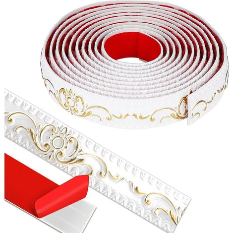 Moulures décoratives autocollantes - Moulures de plafond autocollantes - Décoration DIY - Bord d'armoire, mur, bordure de cadre photo, 5 m x 36 mm - Motif rétro avec bordure dorée (1/5)