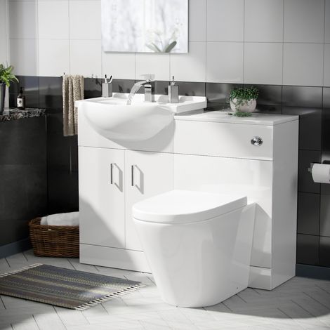 Ellen 550mm Vanity Basin Unit, WC Unit & Ellis Back To Wall Toilet White (1/5)