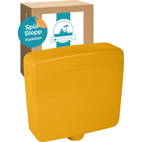 Spülkasten Curry-Gelb – Aufputzspülkasten mit Spül-Stopp-Funktion – 6-9 Liter Spülmenge – Geräuscharm und isoliert – 13,5 cm flach – Calmwaters (1/5)