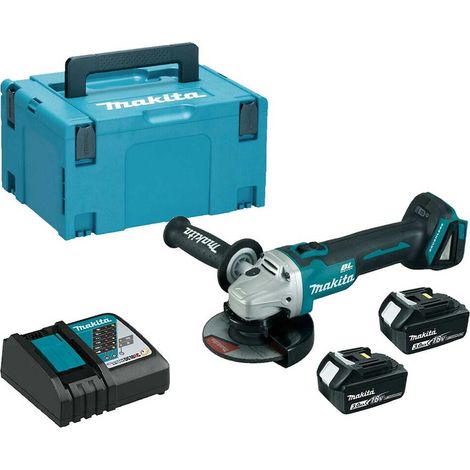 Makita DGA506RFJ Cordless 18V Brushless LXT 125mm Angle Grinder With 2x3Ah Batteries, Charger And MAKPAC Type 3 Case Set