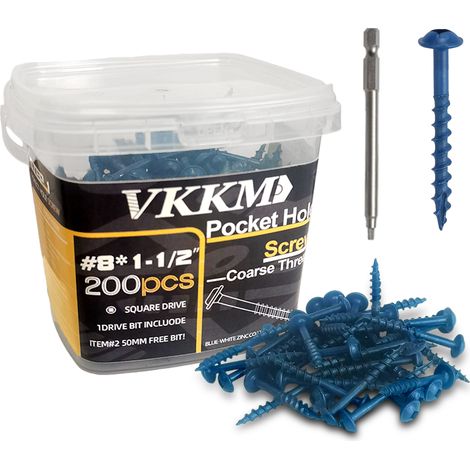 200 Selbstbohrende Schrauben im blauen Beutel mit Vierkantaufnahme 81-1/2", Befestigung für leichte Konstruktionen/Holzbearbeitung/Balkon, einfach einzuschrauben, inkl. 50-mm-Bohrer