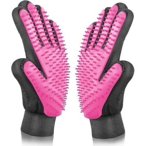 Gants de toilettage pour animaux, gants de massage pour animaux, outils de massage à cinq doigts, kit d'épilation pour animaux (rose) (1/5)