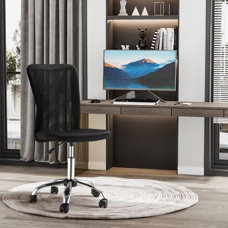 Silla de oficina ergonómica Vinsetto, altura regulable, base cromada, giro de 360°, tapicería de malla negra.