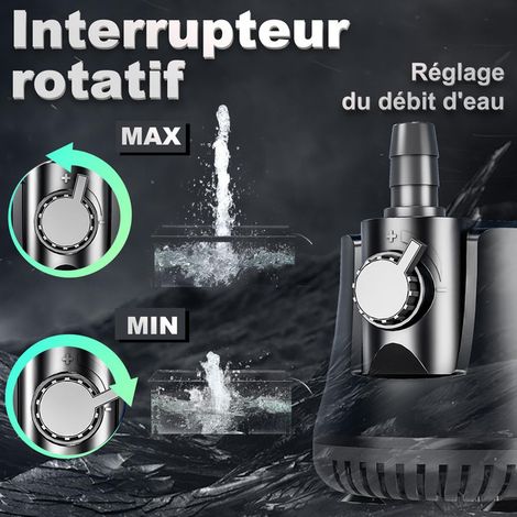Pompe à Eau Submersible Réglable pour Aquarium Étang Fontaine et Hydroponie Pompe de Filtration d'Eau Silencieuse avec Buses et Ventouses (1/5)