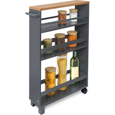 Étagère de cuisine étroite 15 cm – 3 étagères ajustables – Dimensions 79x50 cm – Roulettes à 360° pour mobilité – Anthracite – Bomoe