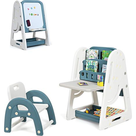 Costway – Tableau magnétique enfant 2 en 1 – Bureau pliable avec étagère de rangement – Hauteur réglable 71-100 cm – Matériau HDPE durable (1/4)