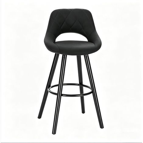 Taburete de bar tapizado antracita con respaldo y patas de madera MODENUIT (1/5)