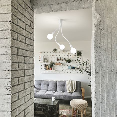 Lampadario a soffitto in metallo e gomma bianco Bulbo 3 luci attacco E27 (1/2)