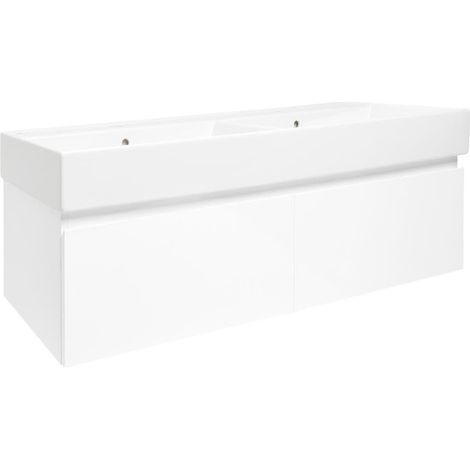 Ensemble meuble avec double vasque SAT - B-WAY 1 - 119x30x45 avec double vasque 120,4x46,5 (2 trous) - Blanc